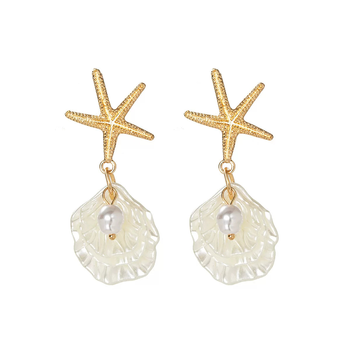 Ocean Starfish Pearl Shell Earrings Necklace Set | Alloy | Summer Beach Vacation Coastal | Holiday Fashion Women