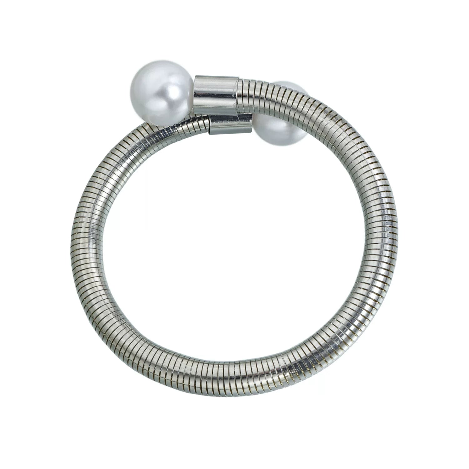 Retro snake bone chain pearl collar bracelet exaggerated double bead design metal splicing elegant high-end minimalist light luxury