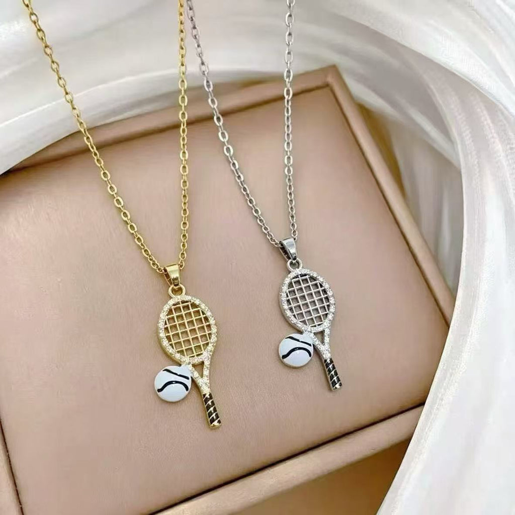 ZAMA DUMA European and American hot-selling tennis racket necklace micro-inlaid zircon sports wind pendant titanium steel anti-fading collarbone chain jewelry