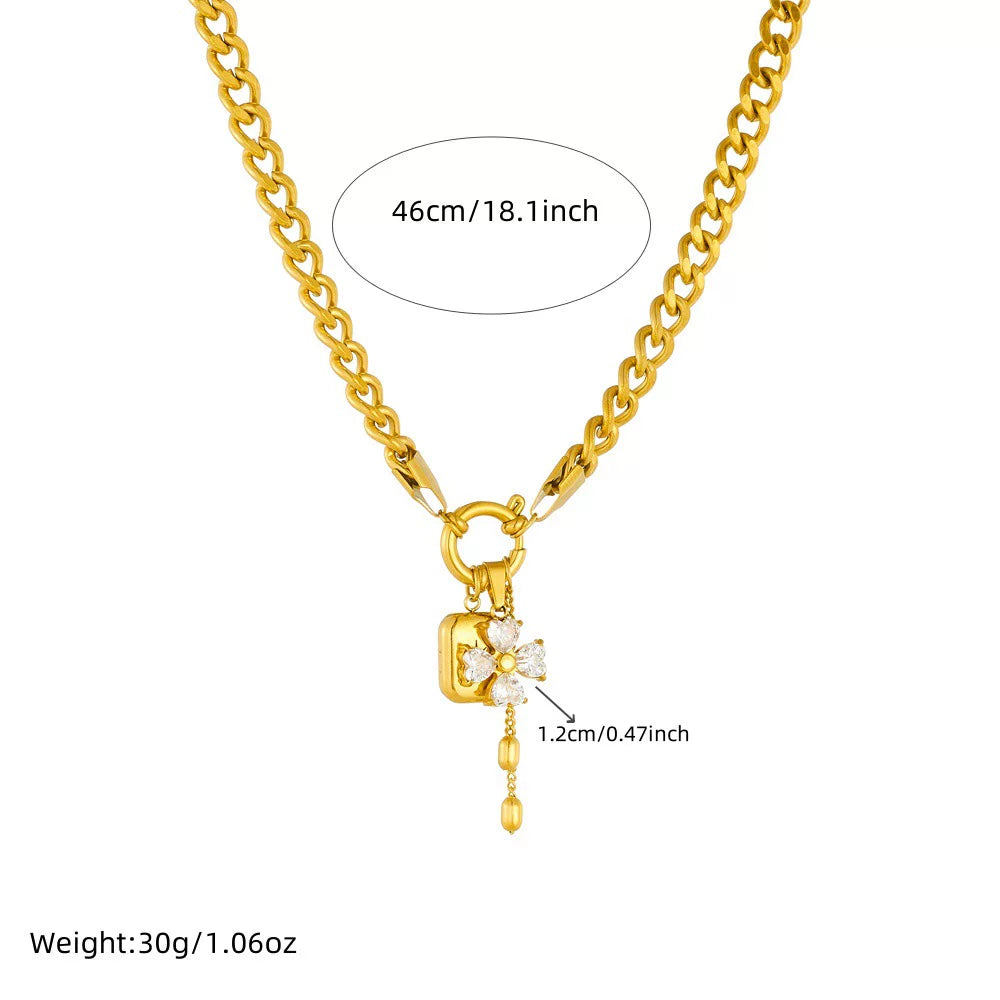 Diamond Flower Mango Star Square Pendant Fringe Chain Jewelry Set | Stainless Steel | Sweet Cool Niche | Fashion Women