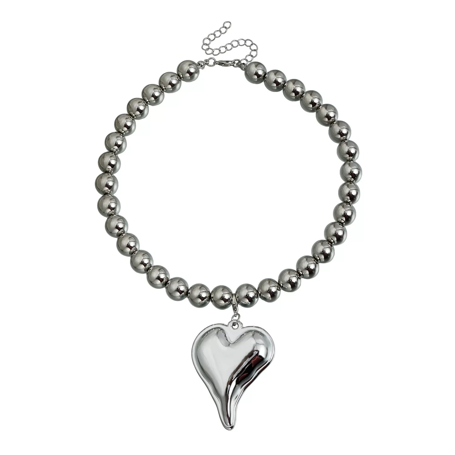 large oversized Metal Beads Alloy Big Love Pendant Necklace Silver Metal cool tone sculptural Versatile Daily bold statement jewelry