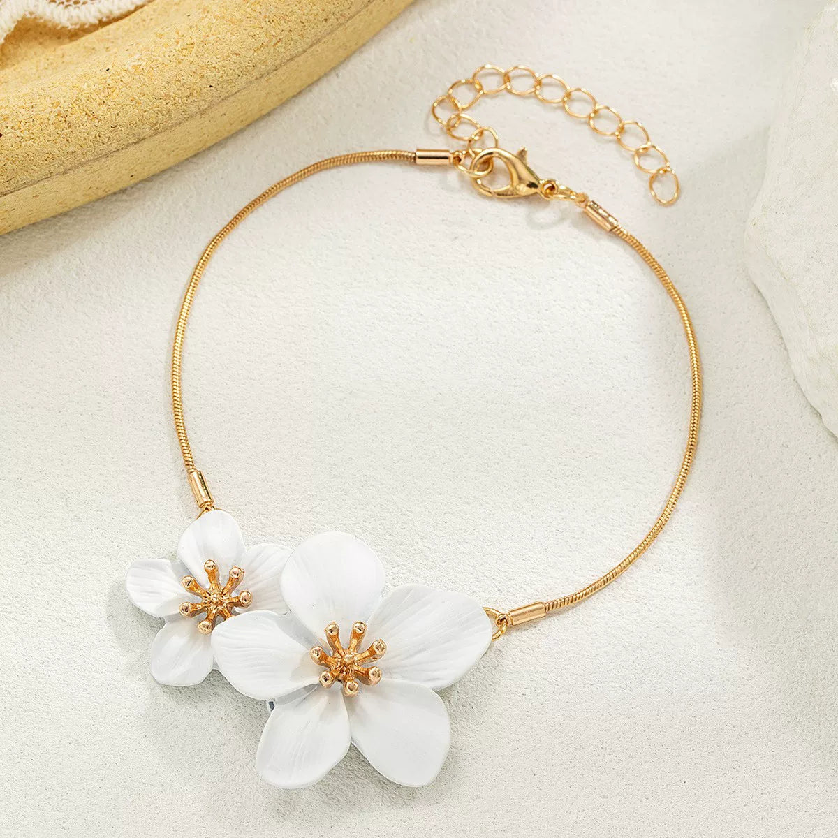 Floral 3D Flower Spray Paint OT Chain Anklet Bracelet | Alloy | Exaggerated Seaside Vacation | Holiday Fashion Women