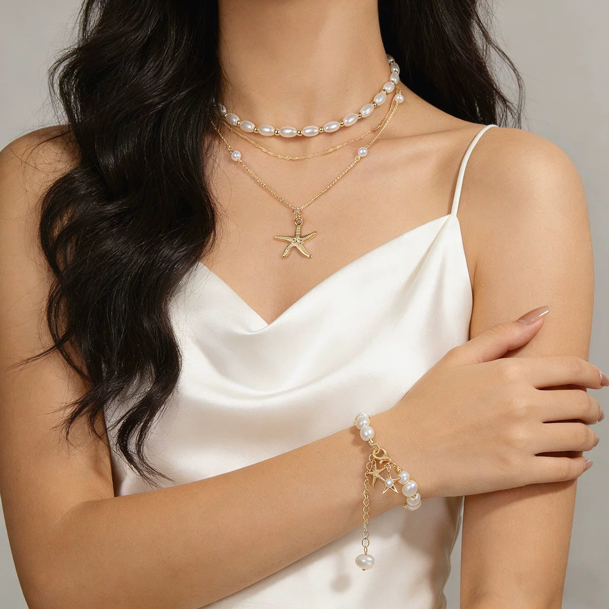 Ocean Starfish Pearl Shell Earrings Necklace Set | Alloy | Summer Beach Vacation Coastal | Holiday Fashion Women