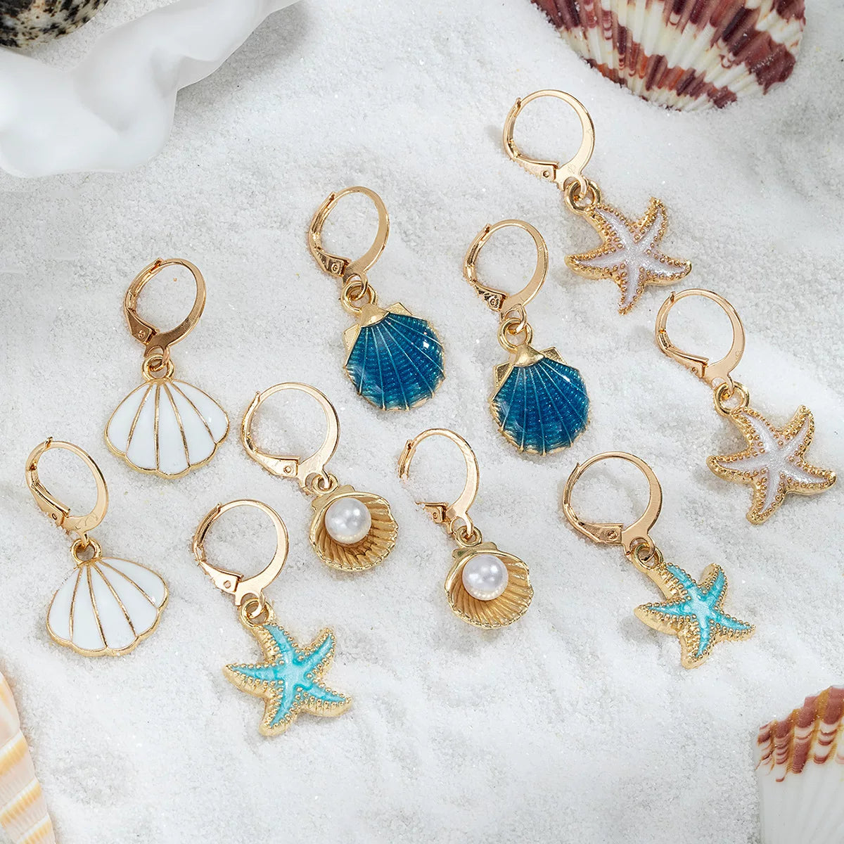 Ocean Starfish Shell Scallop Pearl Earrings Pendant Multi-piece Set | Alloy | Coastal Beach Vacation | Holiday Fashion Women