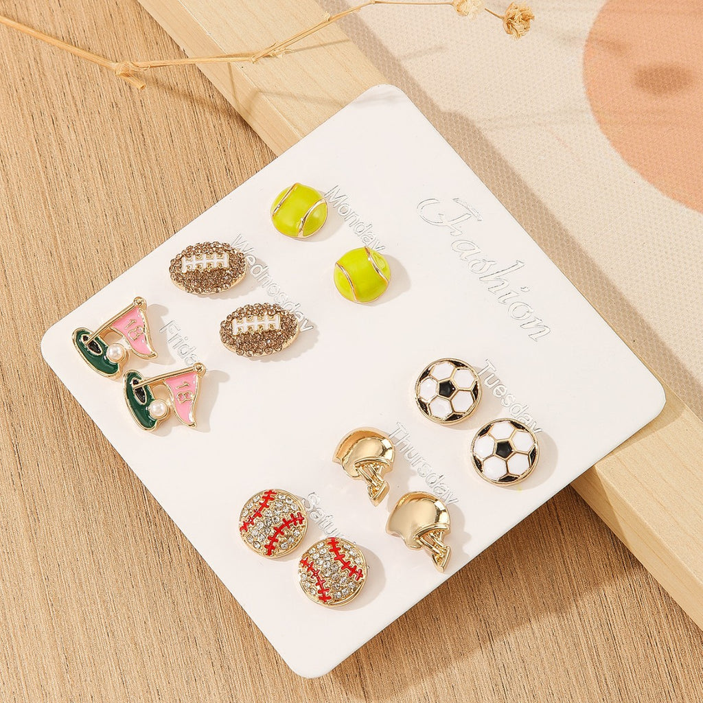 ZAMA DUMA European and American cross-border new sports diamond stud earrings tennis golf basketball football ball fashion jewelry earrings