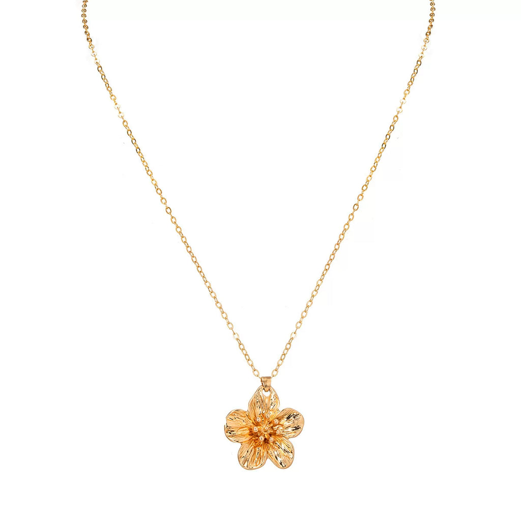 Floral Petal Metal Pleated Flower Pendant Adjustable Collarbone Necklace | Alloy | Temperament Niche Fashion | Women