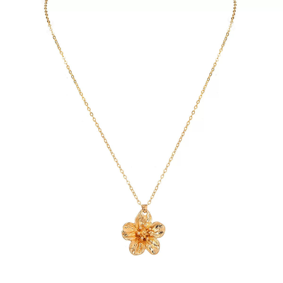 Floral Petal Metal Pleated Flower Pendant Adjustable Collarbone Necklace | Alloy | Temperament Niche Fashion | Women