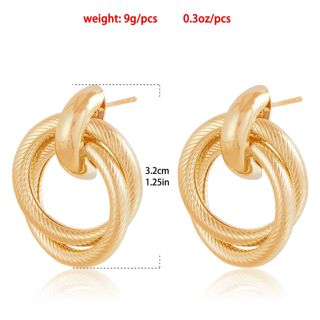 French Retro Gold Double Ring Earrings | Metal Alloy | Exaggerated Geometric Texture Niche | Sculptural High-End Fashion Women