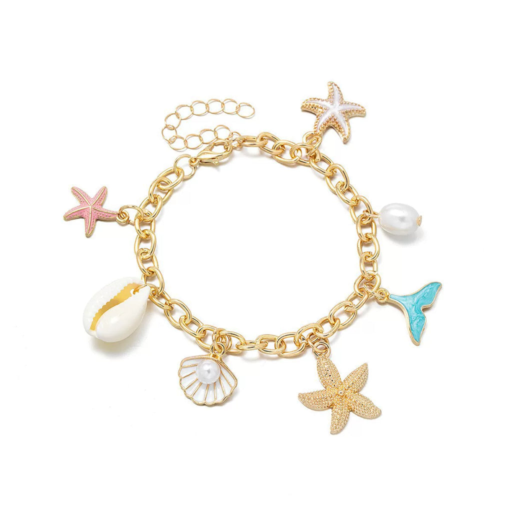 Ocean Starfish Shell Mermaid Tail Pendant Necklace | Enamel Zinc Alloy | Multi pendants Stackable Mix match | Coastal Beach Vacation Holiday Summer vibe | French Chic Fashion Gift  For her
