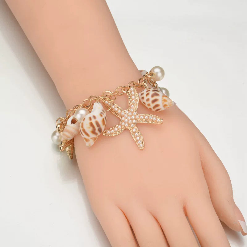 Ocean Starfish Shell Multi-element Splicing Bracelet | Heavy Industry Alloy | Coastal Vacation Boho | Beach Fashion Women