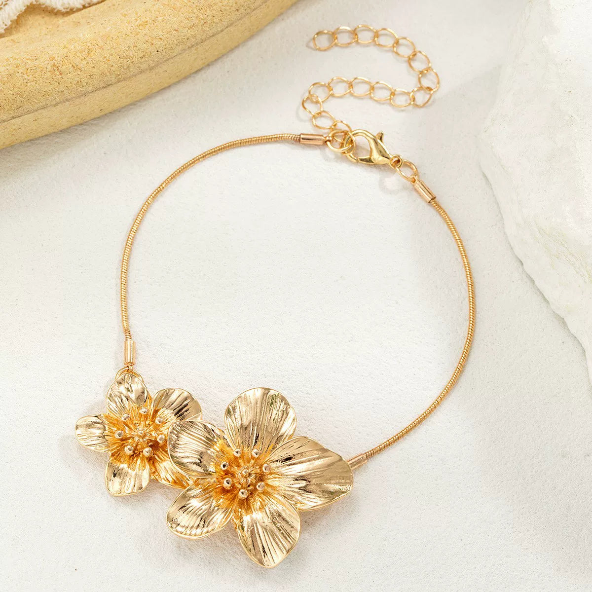 Floral 3D Flower Spray Paint OT Chain Anklet Bracelet | Alloy | Exaggerated Seaside Vacation | Holiday Fashion Women