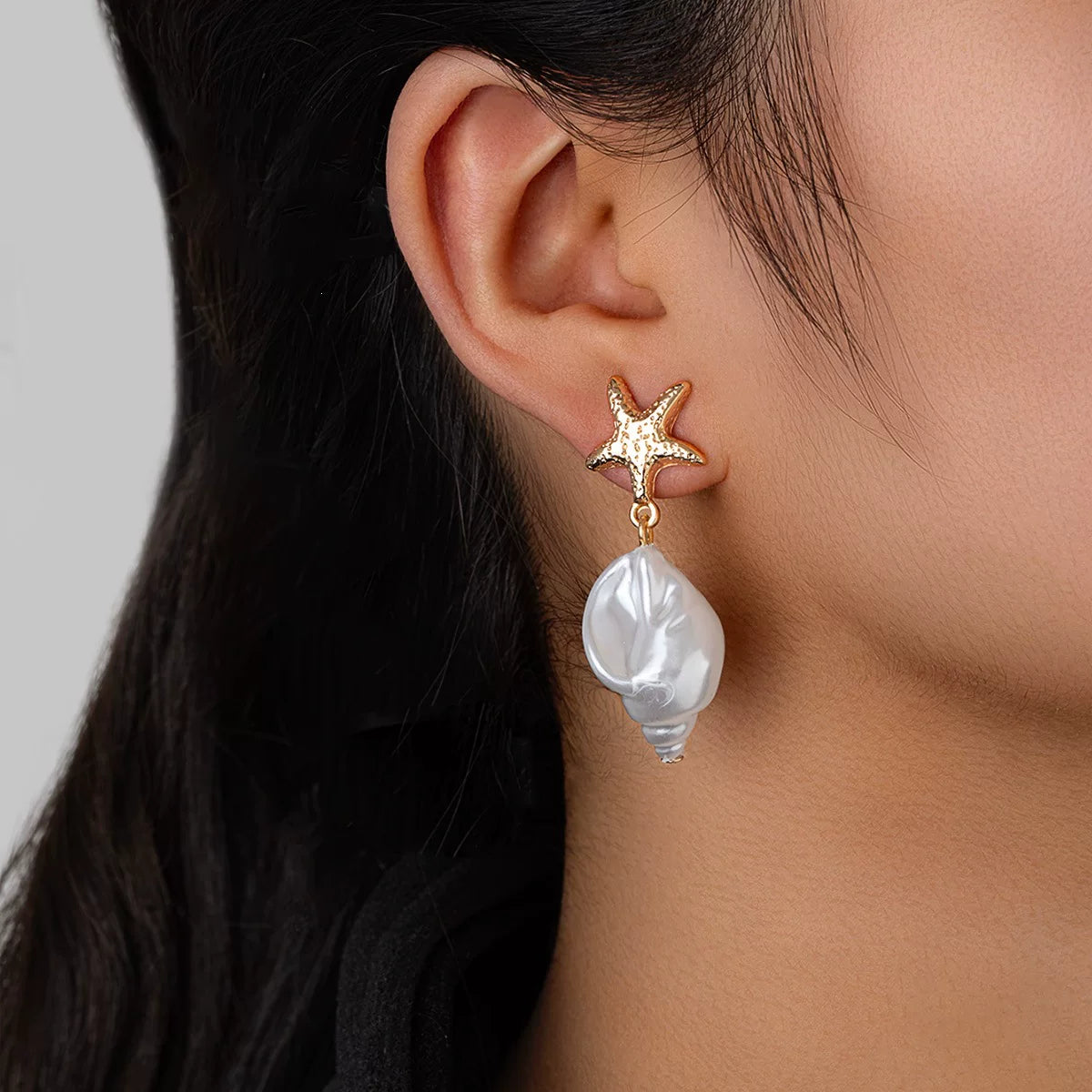 Ocean Starfish Pearl Shell Earrings Necklace Set | Alloy | Summer Beach Vacation Coastal | Holiday Fashion Women