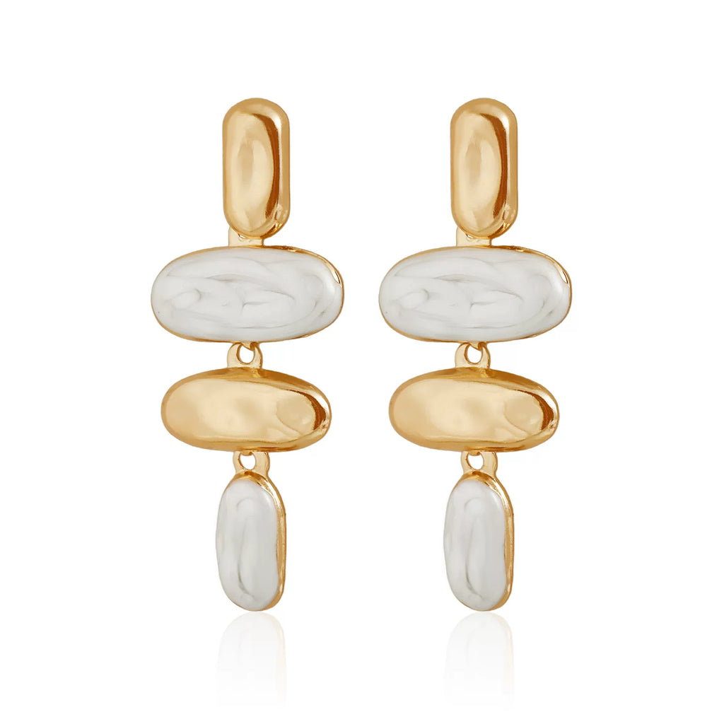 French sculptural irregular geometric color matching metal silver needle long earrings retro eye-catching multi-elements earrings daily wear light luxury