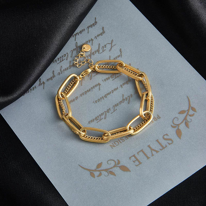 Titanium Steel Double Layer Stacked Chain Bracelet | Minimalist Modern | Old Money Retro Commuter style | Atmospheric Women