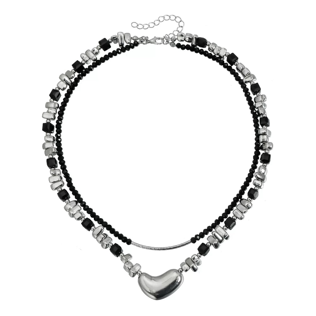 Special-shaped broken silver block irregular love beaded black crystal necklace dark stacked necklace punk minimalist light luxury