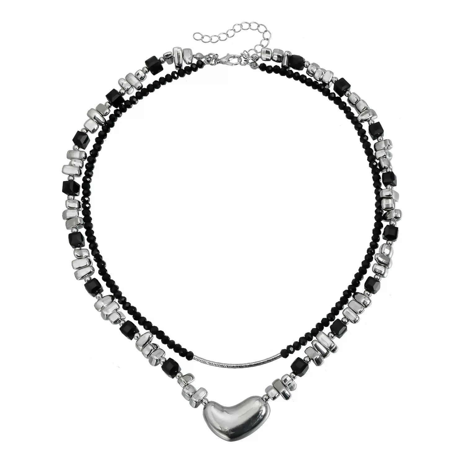 Special-shaped broken silver block irregular love beaded black crystal necklace dark stacked necklace punk minimalist light luxury