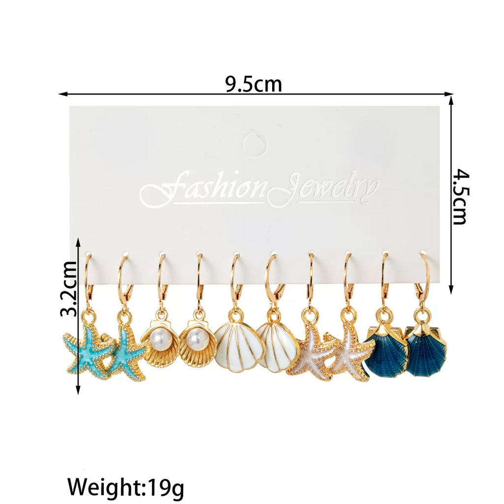 Ocean Starfish Shell Scallop Pearl Earrings Pendant Multi-piece Set | Alloy | Coastal Beach Vacation | Holiday Fashion Women