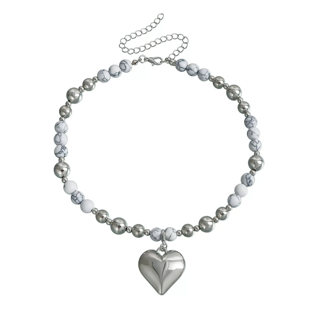 Stacked metal natural turquoise mixed and matched beaded alloy love necklace cold light luxury daily versatile necklace