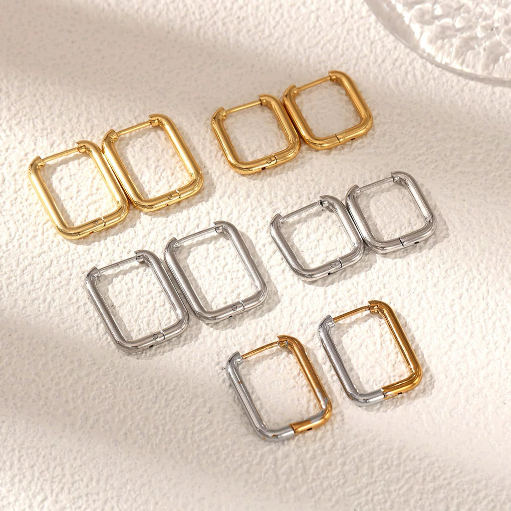Stainless Steel Mixed Metal two tone Gold and Silver Sculptural splicing Geometric structural Earrings Premium Glossy Gold Ear Buckles Daily wear Commuter effortless chic