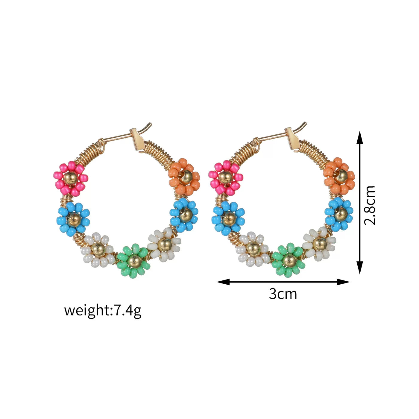 Raw Dopamine Rice Bead Flower Alloy Earrings | Colorful | Y2K Maximalist Holiday Party | Daily Commute Fashion Women