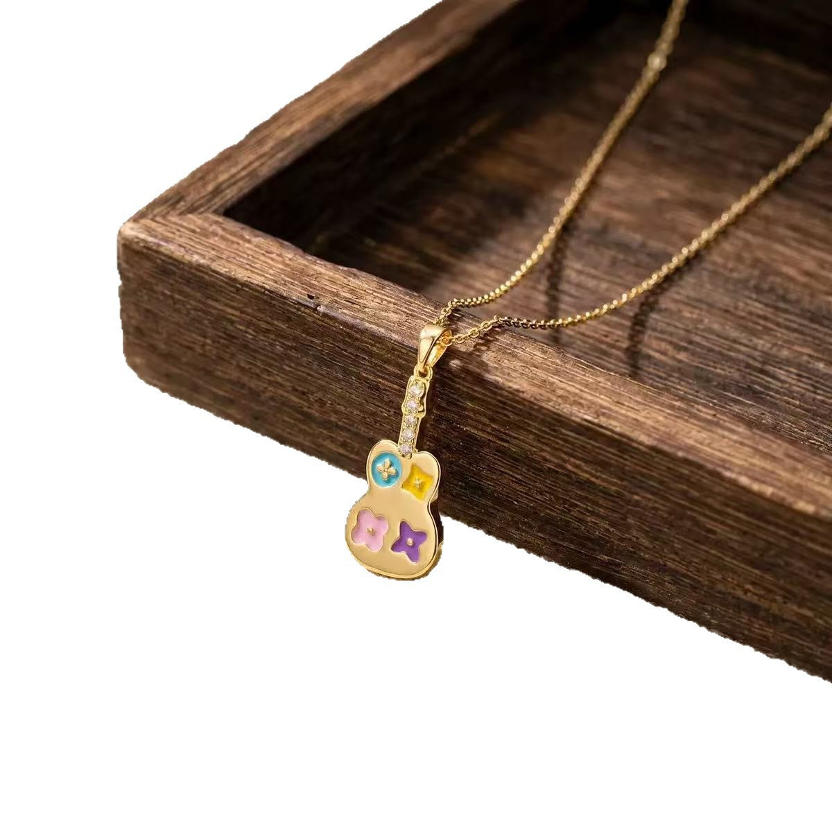 ZAMA DUMA light luxury presbyopia titanium steel necklace color drop glaze popcorn shape three-dimensional inlay advanced wholesale