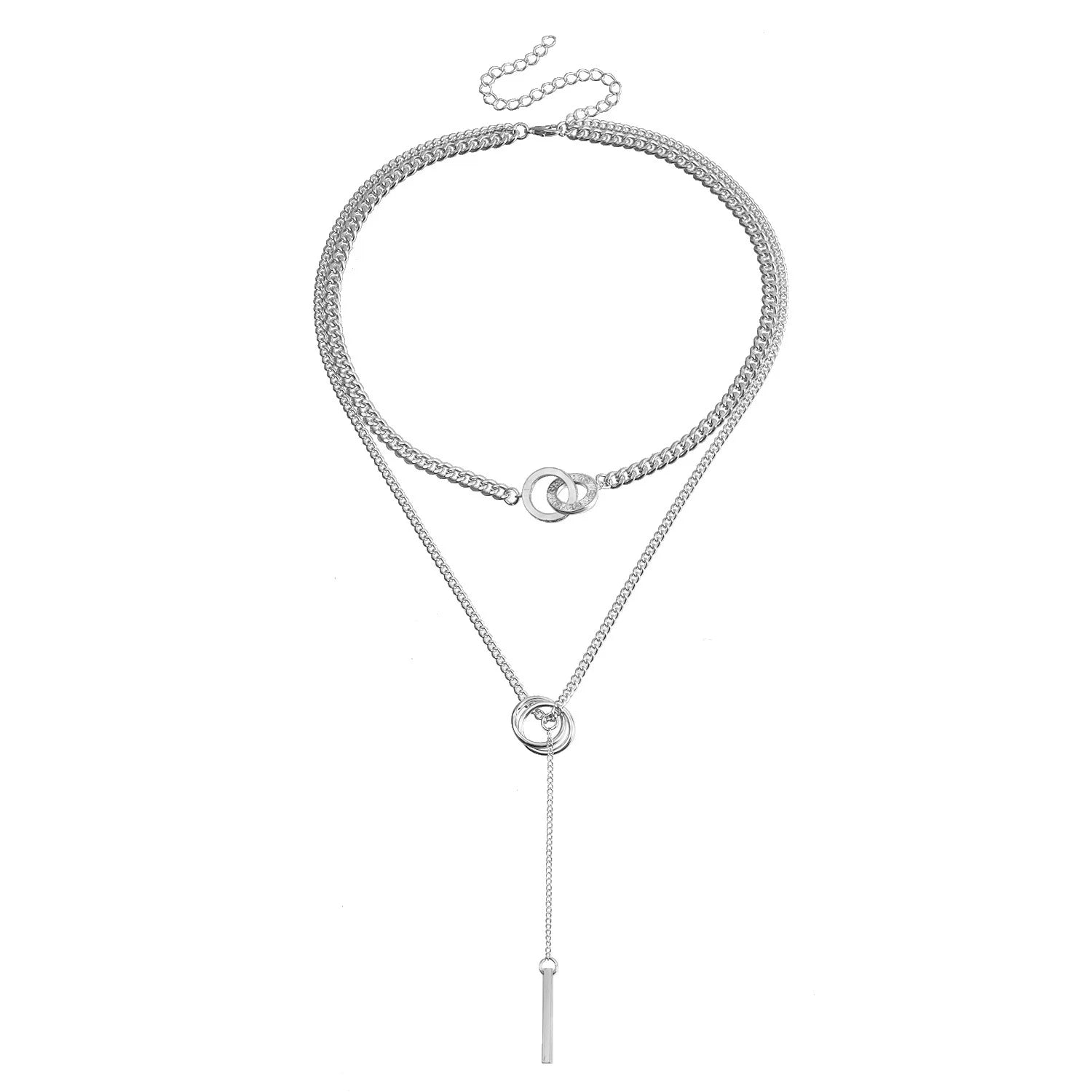 Stackable Double layered long chain Tassel Long Pendant Necklace | Silver Alloy | INS Niche Stacked | Unique Collarbone Chain Women