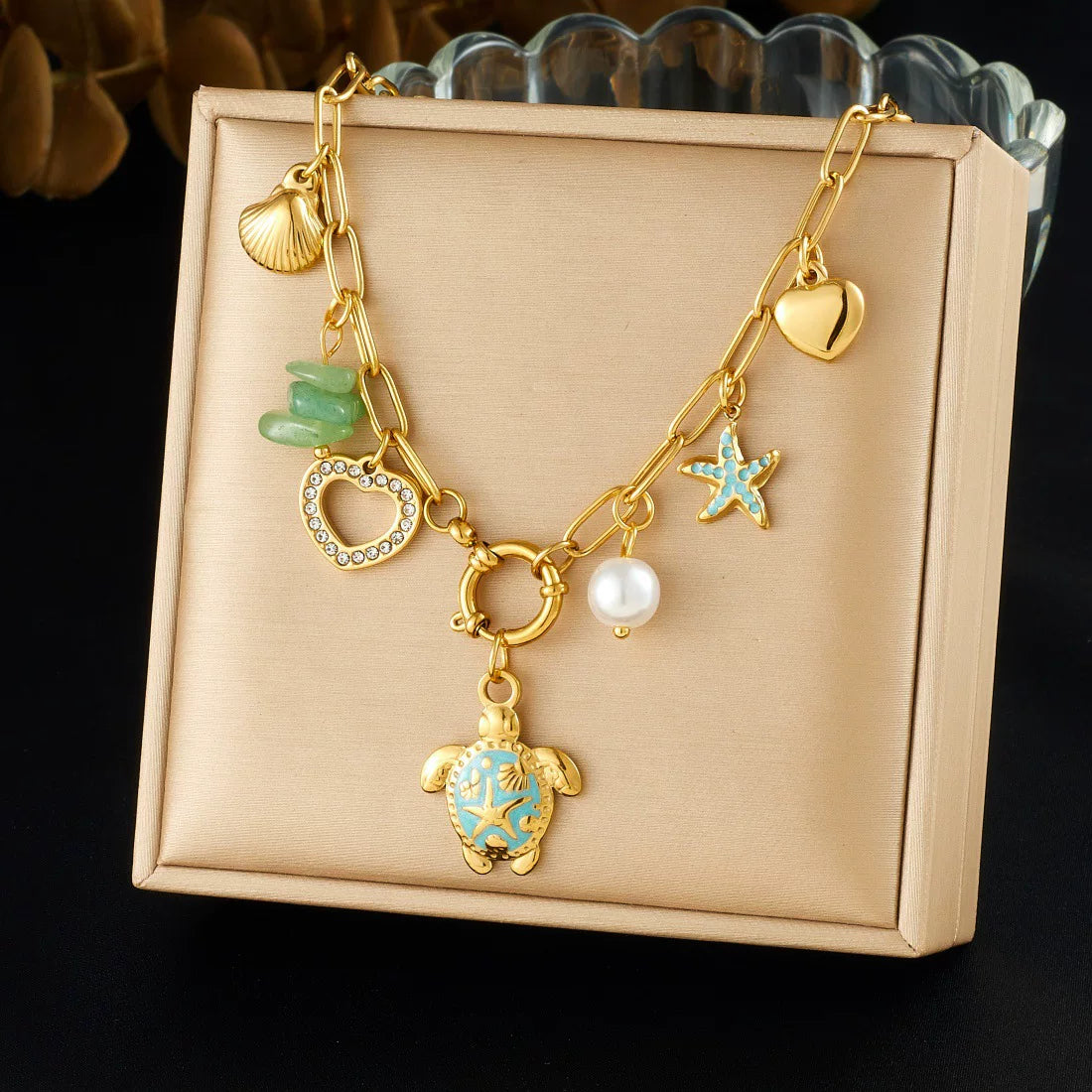Ocean Enamel Turtle Starfish Scallop Pendant Necklace | 18K Gold Stainless Steel Waterproof tarnish free | Coastal Beach vacation Holiday | Effortless style  French chic