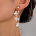 Easyjoy Fresh Wind ABS Imitation Pearl Cute Flower Long Tassel Ladies Commuter Temperament Elegant Earrings Ring