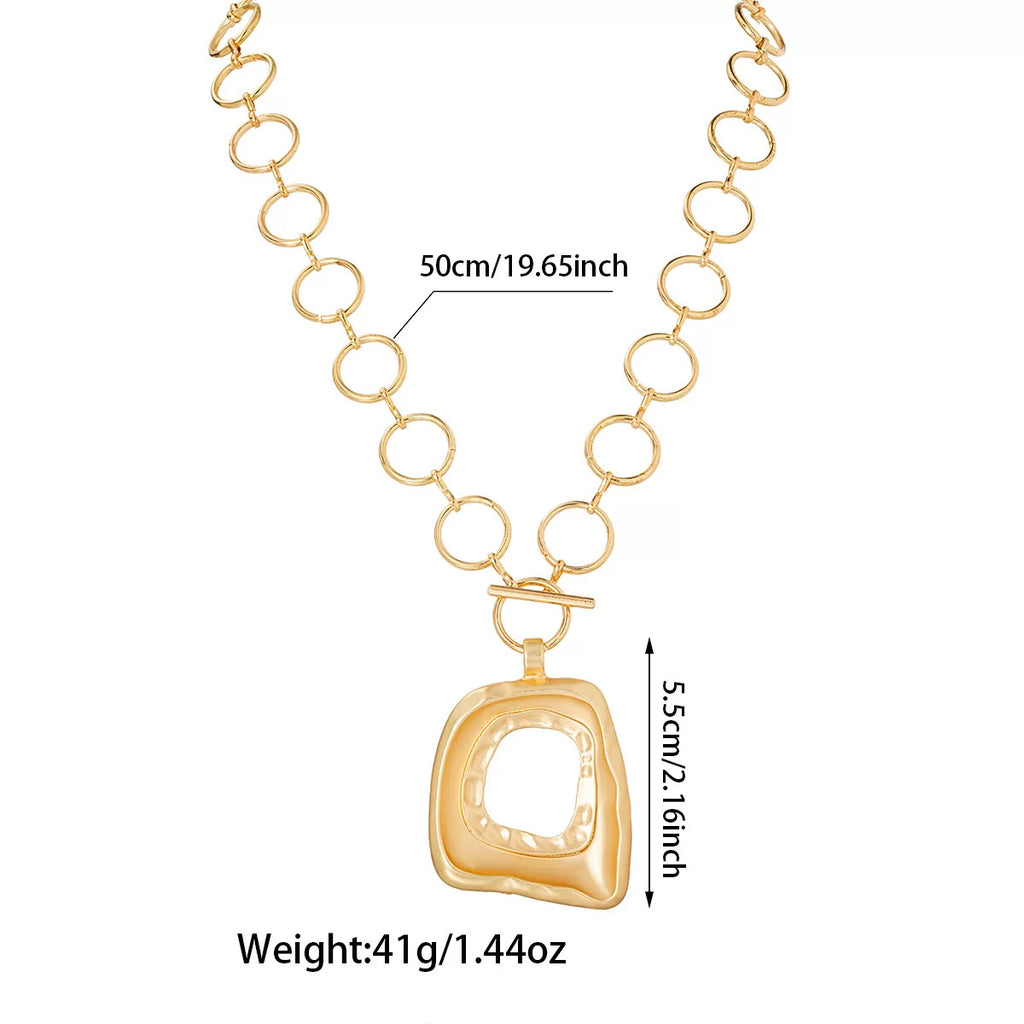 Sculptural Water Drop Quadrilateral CCB Geometric Oversize Pendant Necklace | Alloy | Organic Fluid Dark | Niche Fashion Women