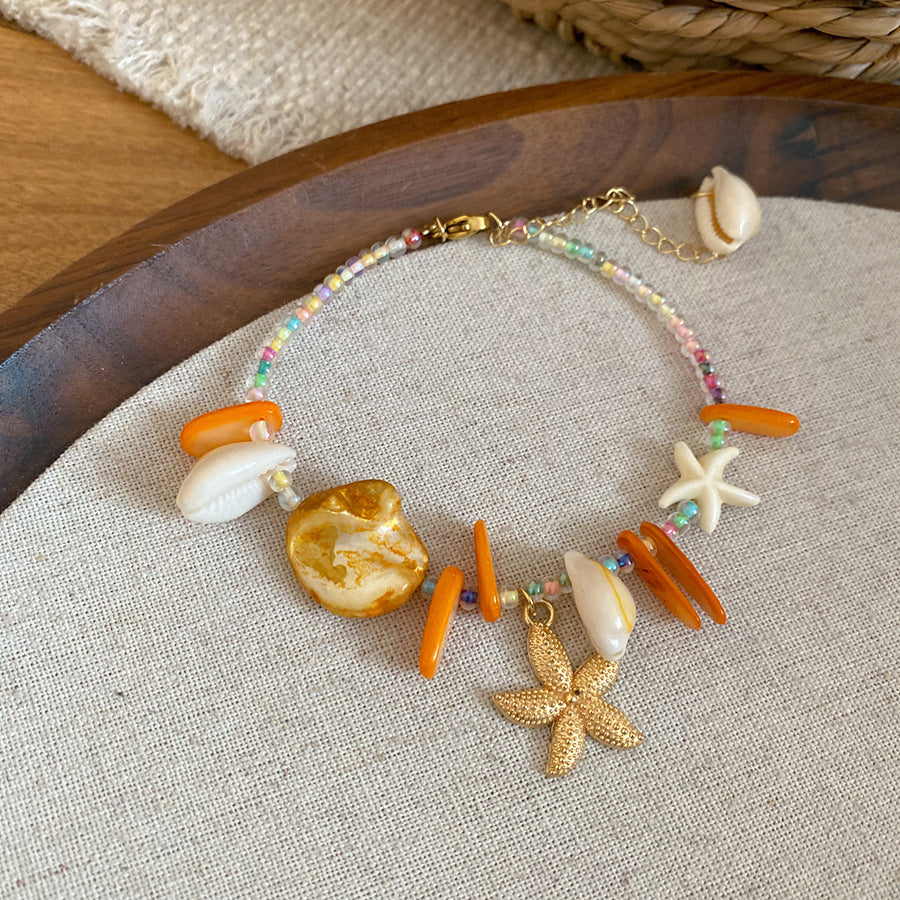 ZAMA DUMA Ocean Wind Crystal Shell Beaded Starfish Bracelet Niche Premium Bracelet Summer Exquisite Holiday Style Jewelry Women