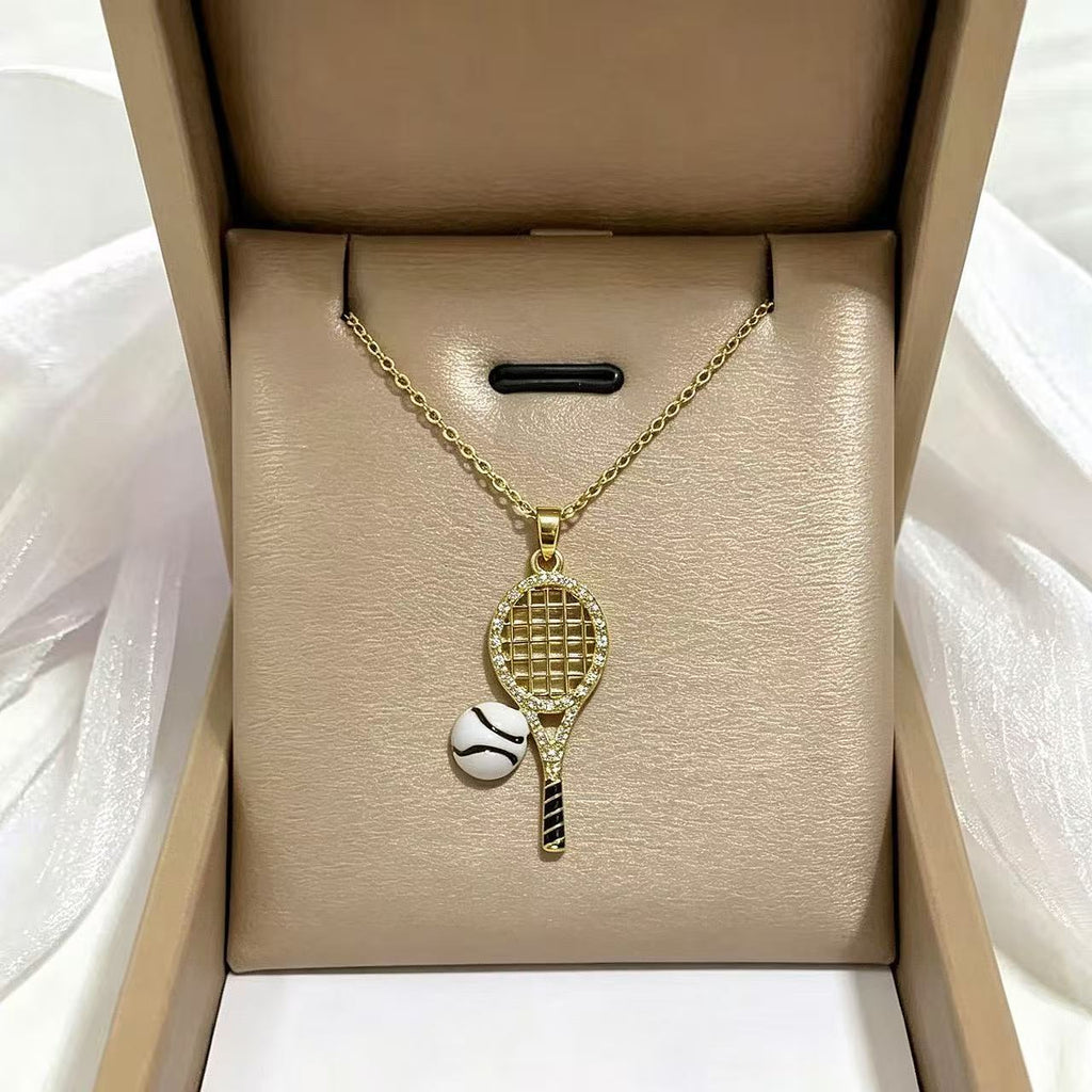 ZAMA DUMA European and American hot-selling tennis racket necklace micro-inlaid zircon sports wind pendant titanium steel anti-fading collarbone chain jewelry