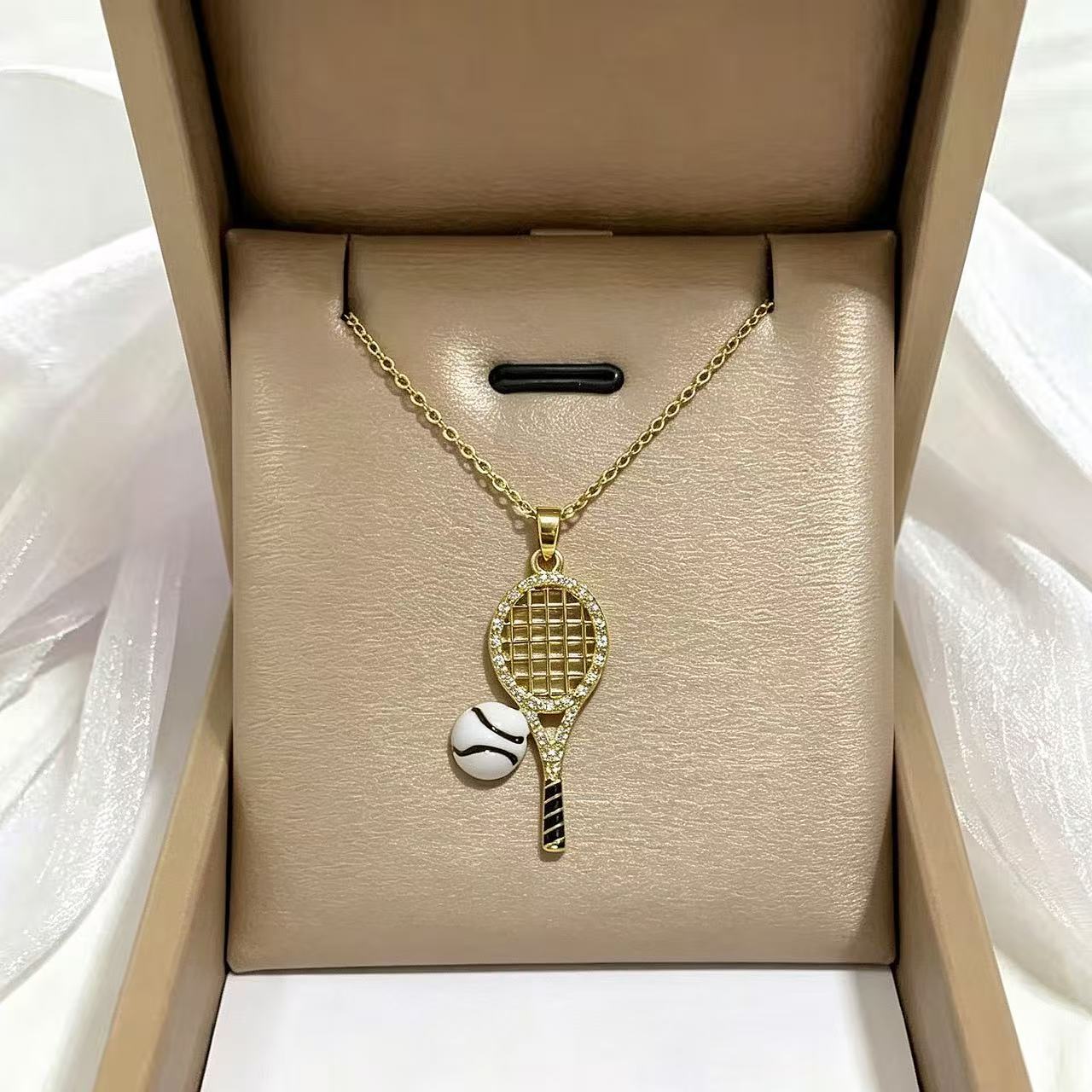 ZAMA DUMA European and American hot-selling tennis racket necklace micro-inlaid zircon sports wind pendant titanium steel anti-fading collarbone chain jewelry