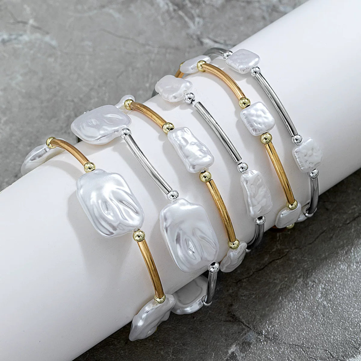Mixed Elements Pearl Special-shaped ABS Elastic Stacked Bracelet Stackable Set | Light Luxury Multi-material | Old Money Elegant | Women