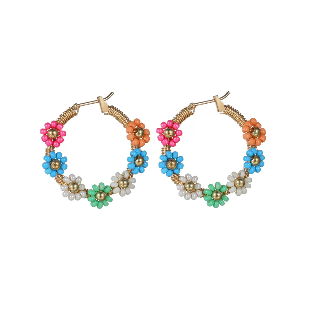 Raw Dopamine Rice Bead Flower Alloy Earrings | Colorful | Y2K Maximalist Holiday Party | Daily Commute Fashion Women