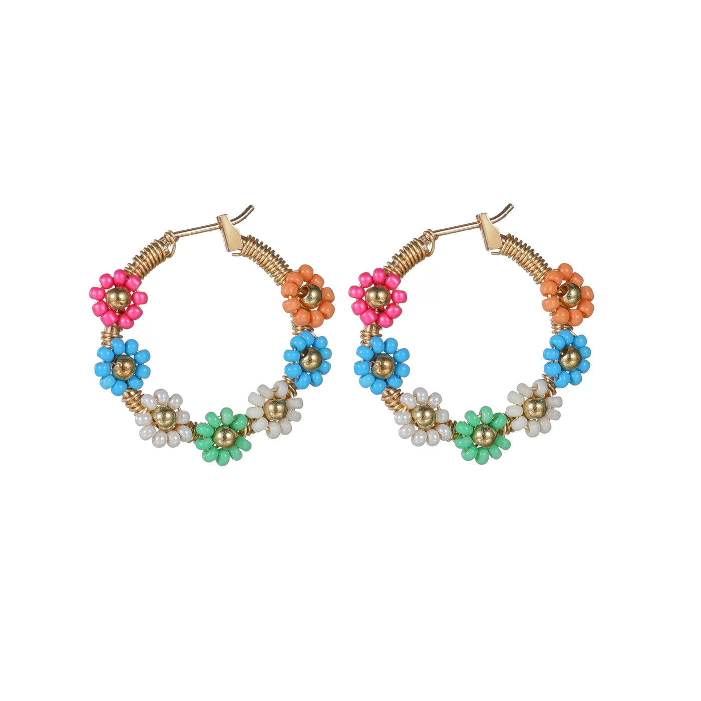 Raw Dopamine Rice Bead Flower Alloy Earrings | Colorful | Y2K Maximalist Holiday Party | Daily Commute Fashion Women