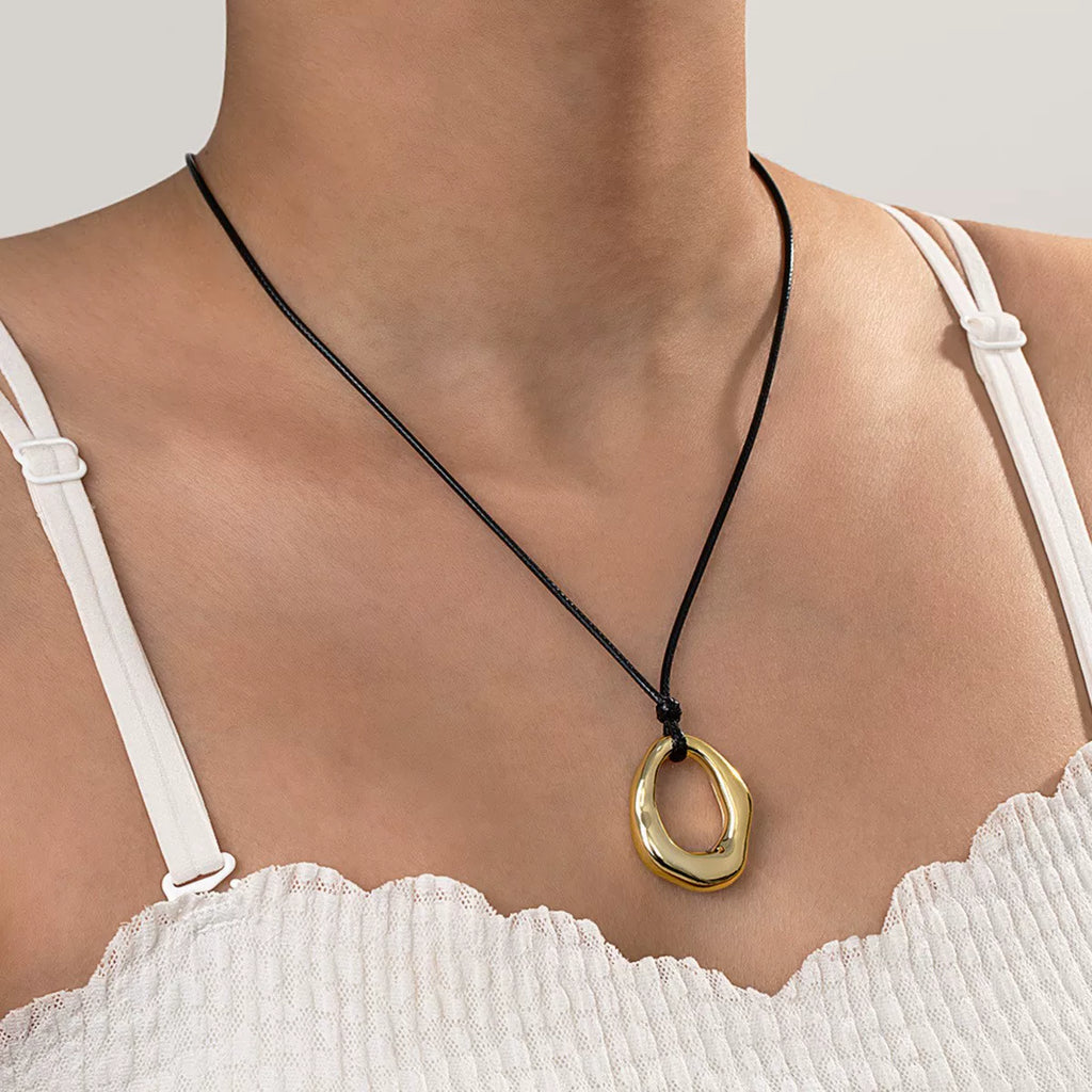 Sculptural Water Drop Quadrilateral CCB Geometric Oversize Pendant Necklace | Alloy | Organic Fluid Dark | Niche Fashion Women