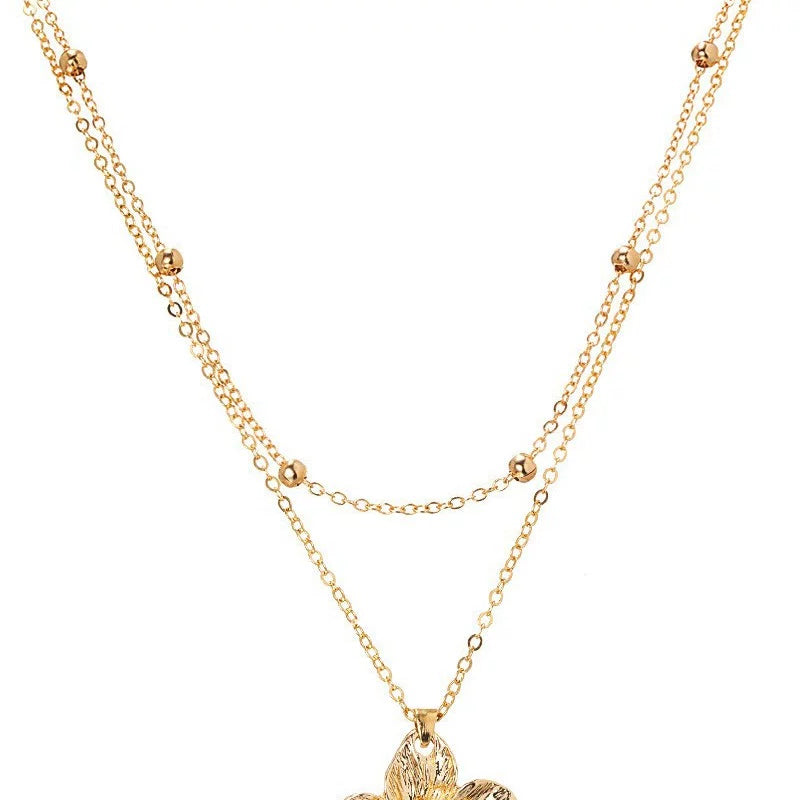 Floral Petal Metal Pleated Flower Pendant Adjustable Collarbone Necklace | Alloy | Temperament Niche Fashion | Women