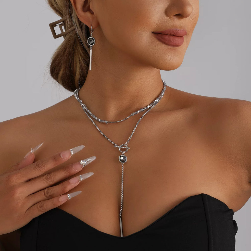 Dark Geometric Black Diamond Necklace Set | Alloy | INS Niche Quiet Luxury | Versatile Fashion ｜ Mixed elements Jewelry Women