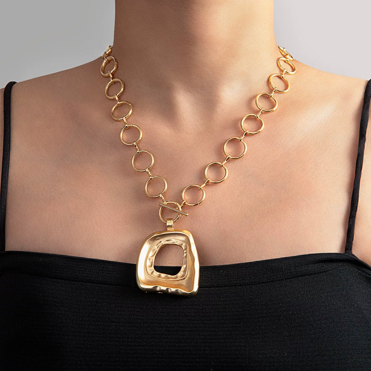 Sculptural Water Drop Quadrilateral CCB Geometric Oversize Pendant Necklace | Alloy | Organic Fluid Dark | Niche Fashion Women