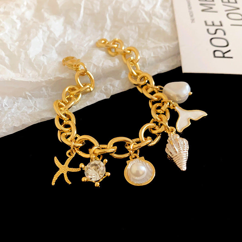 ZAMA DUMA Personality Starfish Conch Fish Tail Shell Ocean Chain Bracelet Fashion Versatile Premium Temperament Adjustable Jewelry Women