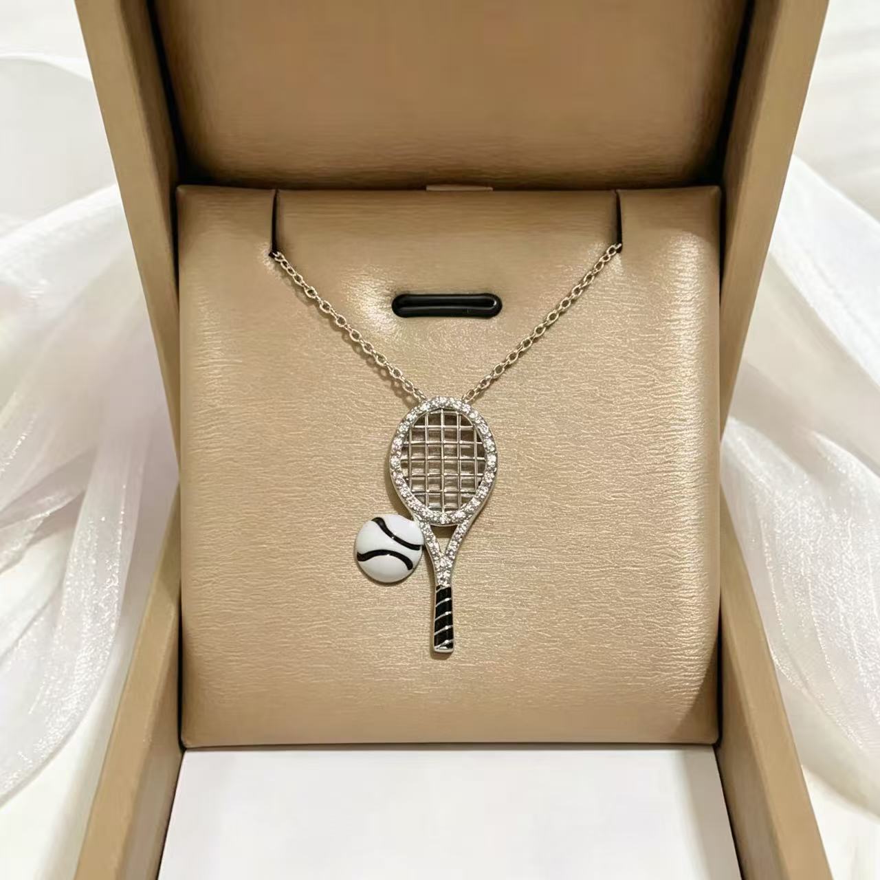 ZAMA DUMA European and American hot-selling tennis racket necklace micro-inlaid zircon sports wind pendant titanium steel anti-fading collarbone chain jewelry