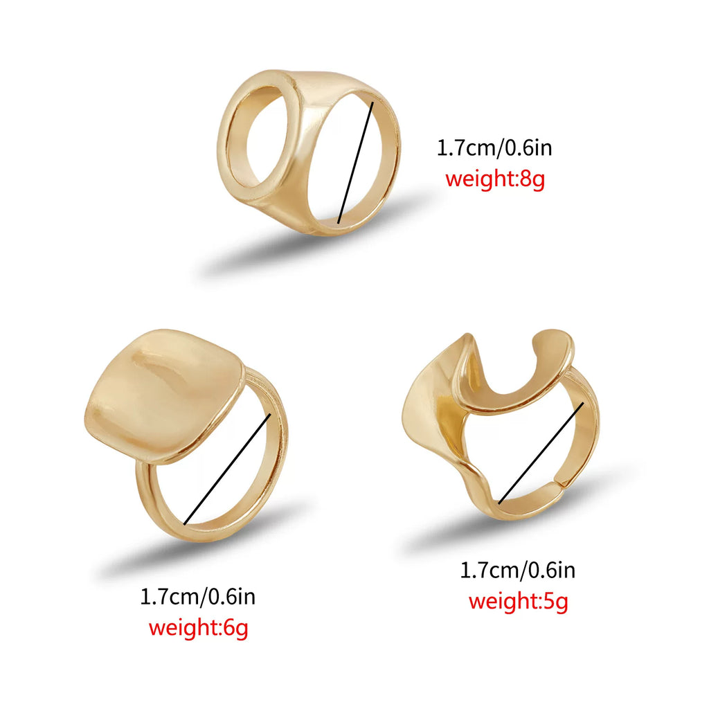 Sculptural Irregular Hollow Geometric Alloy gold Ring Set Stackable Vintage Design Versatile Ring cold tone metal ring