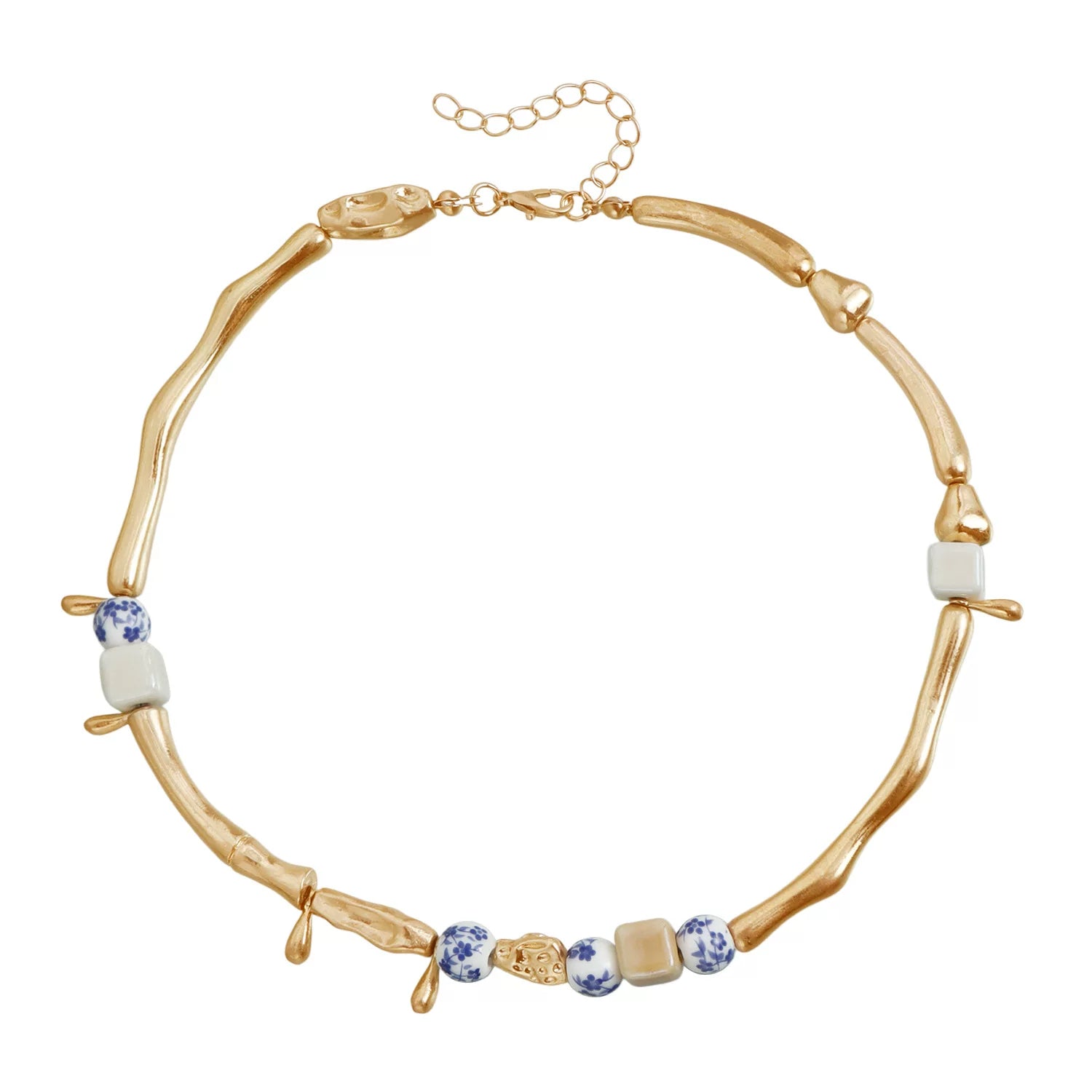 Sculptural Organic Branch Metal Elbow joint Chain Necklace Ink Color Ceramic Square Splicing Minimalist Elegance Light Luxury Clavicle Chain