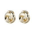 Metal Knotted twisted Round hoop Gold Plated Silver Needle Earrings Zinc Alloy Sculpture Retro Minimalist Versatile Commuter daily wear Earrings