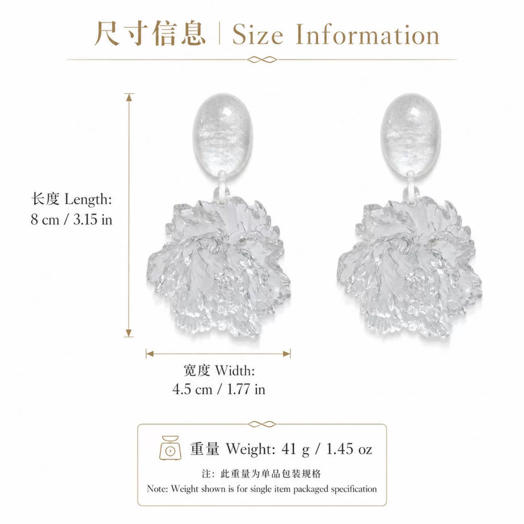 Ice clear Camellia Earrings Three-dimensional Resin Waterproof Flower Earrings Premium Silver Needle Earrings Light Luxury Daily wear statement Vacation