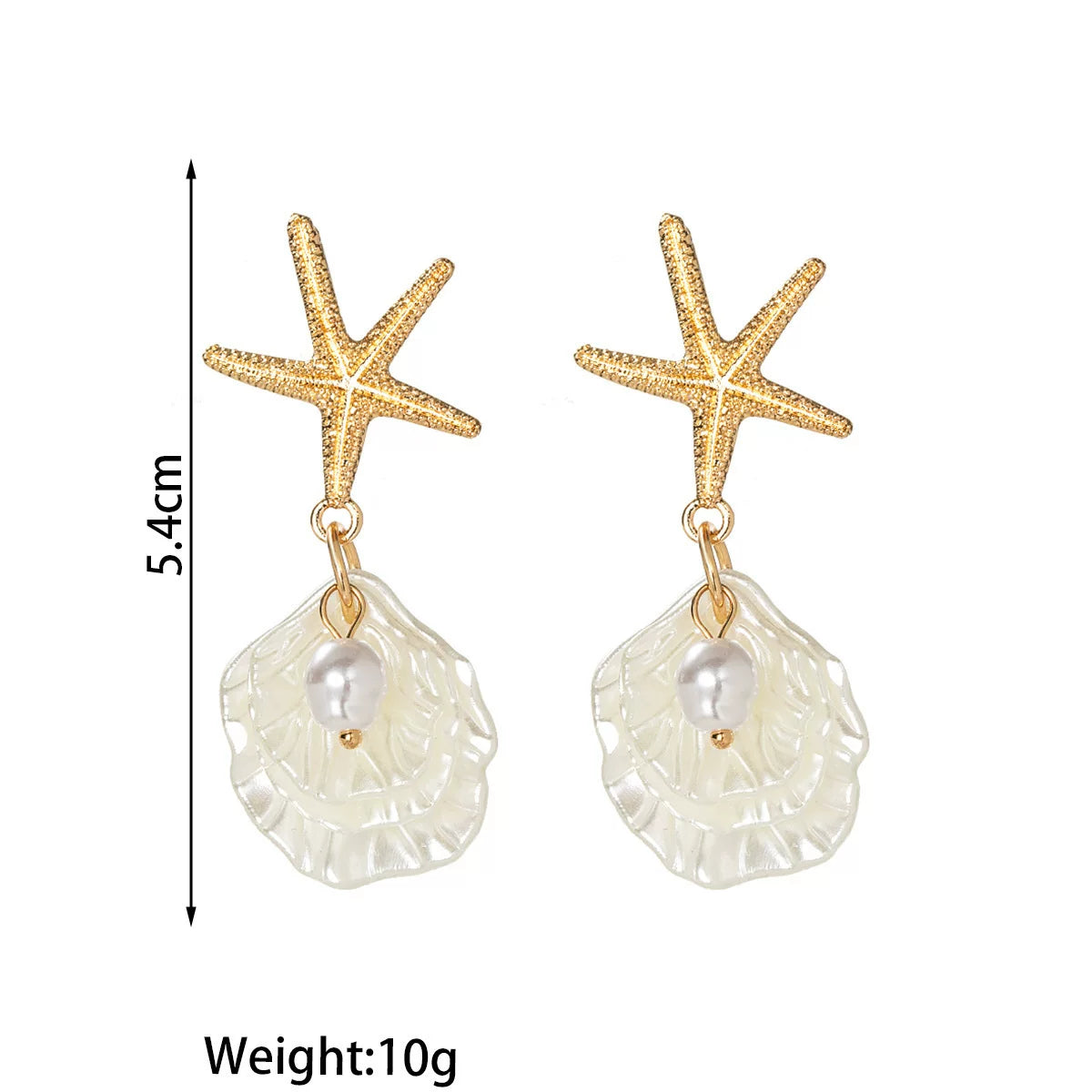 Ocean Starfish Pearl Shell Earrings Necklace Set | Alloy | Summer Beach Vacation Coastal | Holiday Fashion Women