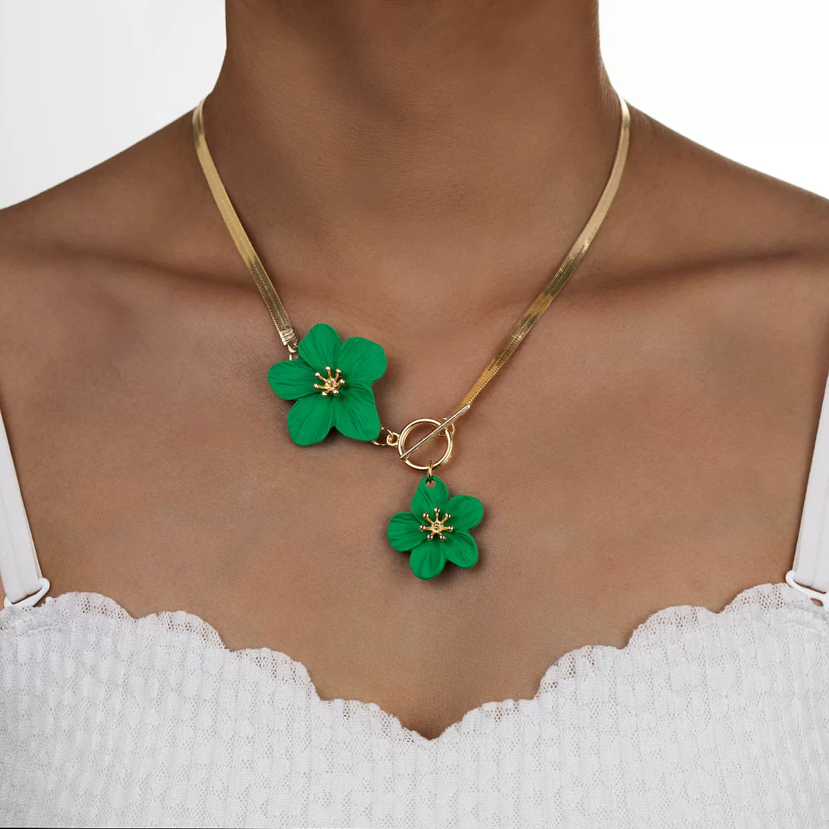 Floral 3D Spray Paint OT Buckle Chain Necklace | Alloy | Exaggerated Niche Maximalist | Collarbone Chain Fashion Women