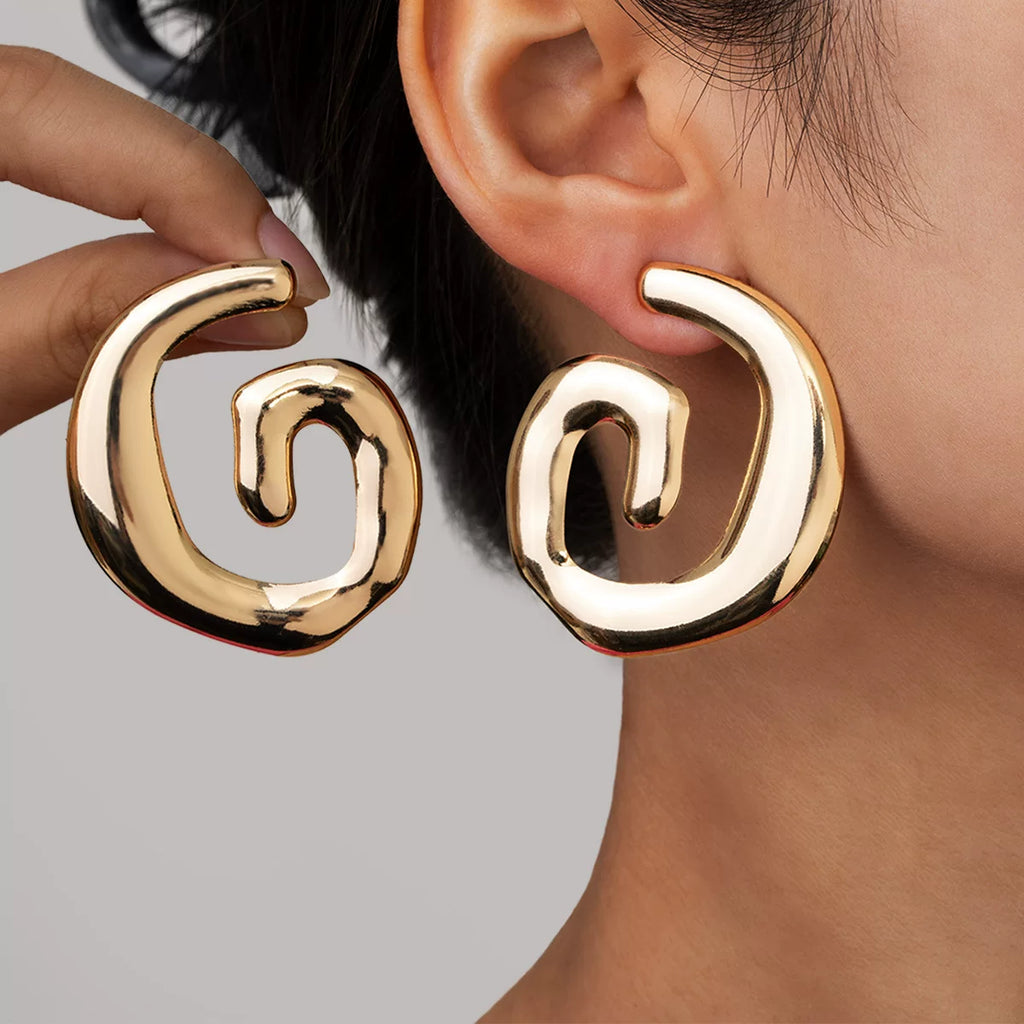 Sculptural Spiral Geometric Smooth Surface Stud Earrings | Gold Alloy | Exaggerated Niche Light Luxury | High-End Fashion Women
