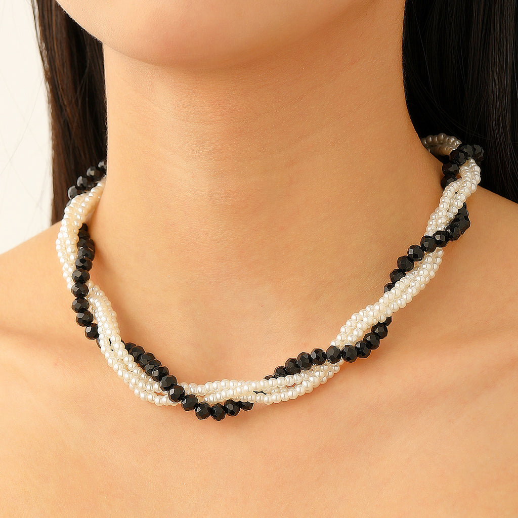 ZAMA DUMA multi-layer pearl jewelry set women's wild raw style creative design V-collar bracelet necklace earrings