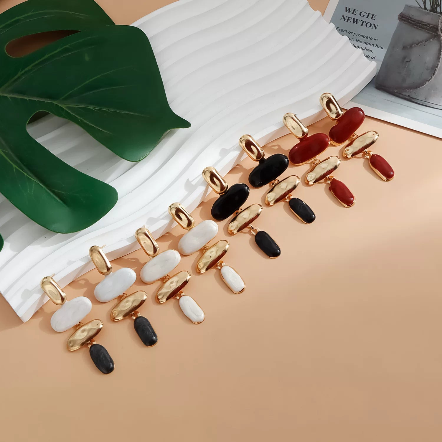 French sculptural irregular geometric color matching metal silver needle long earrings retro eye-catching multi-elements earrings daily wear light luxury